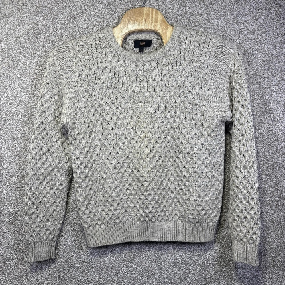 Frye Sweater Womens Large Gray Cotton Acrylic Crewneck Textured Knit Pullover